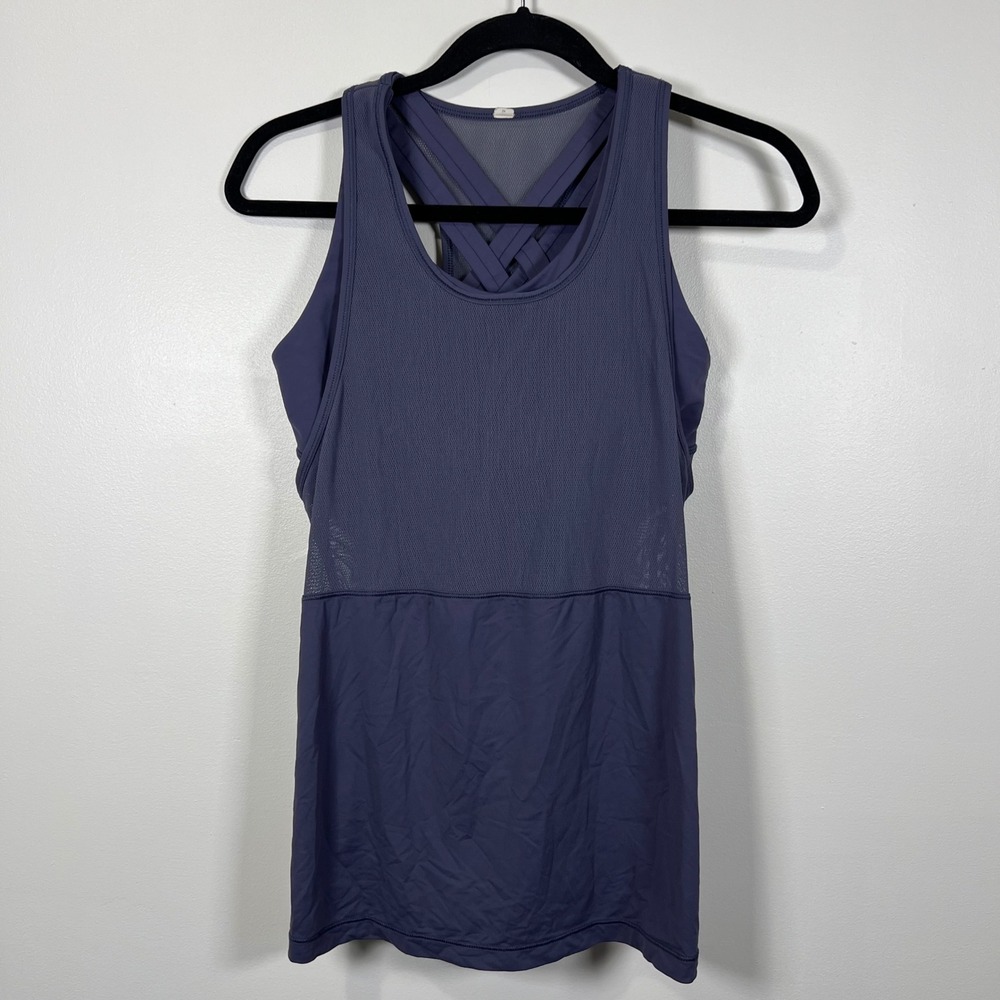 Lululemon Women Wild Tank Top Purple Mesh Strappy Built In Bra Size 10